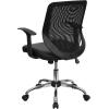 Flash Furniture Norris Mid-Back Black Mesh Tapered Back Swivel Task Office Chair with LeatherSoft Seat, Chrome Base and T-Arms(Black Leathersoft/Mesh)