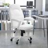 Flash Furniture Quincey Mid-Back White LeatherSoft Tapered Back Executive Swivel Office Chair with White Base and Arms