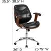 Flash Furniture Tansia Mid-Back Black LeatherSoft Executive Ergonomic Wood Swivel Office Chair with Arms