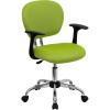 Flash Furniture Beverly Mid-Back Apple Green Mesh Padded Swivel Task Office Chair with Chrome Base and Arms