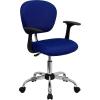 Flash Furniture Beverly Mid-Back Blue Mesh Padded Swivel Task Office Chair with Chrome Base and Arms