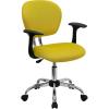 Flash Furniture Beverly Mid-Back Coffee Brown Mesh Padded Swivel Task Office Chair with Chrome Base and Arms(Yellow)