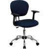 Flash Furniture Beverly Mid-Back Navy Mesh Padded Swivel Task Office Chair with Chrome Base and Arms
