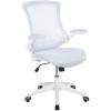 Flash Furniture Kelista Mid-Back Swivel Office Chair with Adjustable Seat Height, Ergonomic Mesh Desk Chair with LeatherSoft Seat, Black(White Mesh/White Frame)
