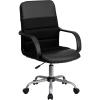 Flash Furniture Manor Mid-Back Swivel LeatherSoft Desk Chair with Headrest and Padded Arms, Adjustable Height Padded Ergonomic Office Chair, Black(Black)