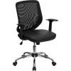 Flash Furniture Norris Mid-Back Black Mesh Tapered Back Swivel Task Office Chair with LeatherSoft Seat, Chrome Base and T-Arms(Black Leathersoft/Mesh)
