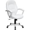 Flash Furniture Quincey Mid-Back White LeatherSoft Tapered Back Executive Swivel Office Chair with White Base and Arms
