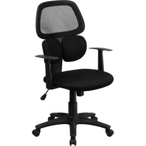 Flash Furniture Ariel Mid-Back Black Mesh Swivel Task Office Chair with Flexible Dual Lumbar Support and Arms