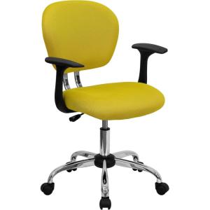 Flash Furniture Beverly Mid-Back Coffee Brown Mesh Padded Swivel Task Office Chair with Chrome Base and Arms(Yellow)
