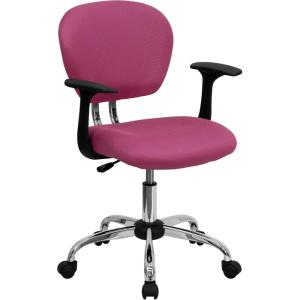 Flash Furniture Beverly Mid-Back Pink Mesh Padded Swivel Task Office Chair with Chrome Base and Arms