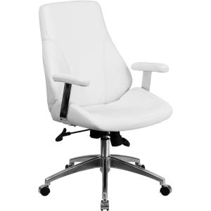 Flash Furniture Hansel Mid-Back Black LeatherSoft Smooth Upholstered Executive Swivel Office Chair with Arms(White)