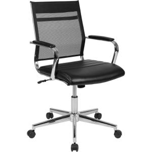 Flash Furniture Hansel Mid-Back Black Mesh Contemporary Executive Swivel Office Chair with LeatherSoft Seat