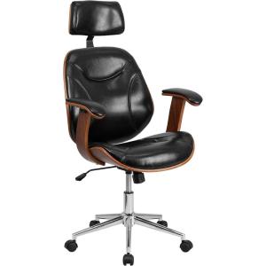 Flash Furniture High Back Black LeatherSoft Executive Ergonomic Wood Swivel Office Chair with Arms