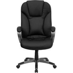 Flash Furniture High Back Black LeatherSoft Executive Swivel Office Chair with Titanium Nylon Base and Arms