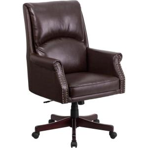 Flash Furniture High Back Pillow Back Burgundy LeatherSoft Executive Swivel Office Chair with Arms(Brown)