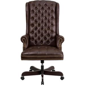 Flash Furniture High Back Traditional Fully Tufted Brown LeatherSoft Executive Swivel Ergonomic Office Chair with Arms(Brown)