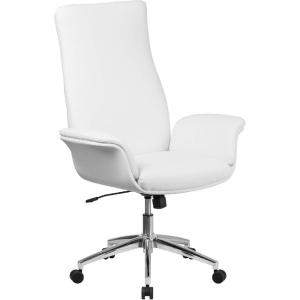 Flash Furniture High Back White LeatherSoft Executive Swivel Office Chair with Flared Arms