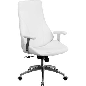 Flash Furniture High Back White LeatherSoft Smooth Upholstered Executive Swivel Office Chair with Arms