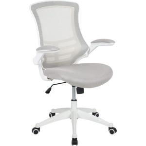 Flash Furniture Kelista Mid-Back Swivel Office Chair with Adjustable Seat Height, Ergonomic Mesh Desk Chair with LeatherSoft Seat, Black(Light Gray Mesh/White Frame)