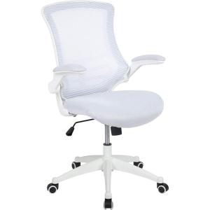 Flash Furniture Kelista Mid-Back Swivel Office Chair with Adjustable Seat Height, Ergonomic Mesh Desk Chair with LeatherSoft Seat, Black(White Mesh/White Frame)