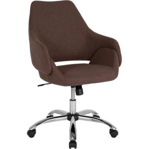 Flash Furniture Madrid Home and Office Upholstered Mid-Back Chair in White LeatherSoft(Brown Fabric)