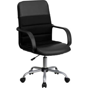 Flash Furniture Manor Mid-Back Swivel LeatherSoft Desk Chair with Headrest and Padded Arms, Adjustable Height Padded Ergonomic Office Chair, Black(Black)