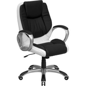 Flash Furniture Mid-Back Black and White LeatherSoft Executive Swivel Office Chair with Arms