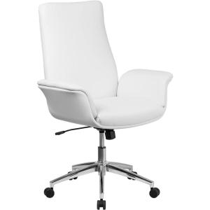 Flash Furniture Mid-Back White LeatherSoft Executive Swivel Office Chair with Flared Arms(White)