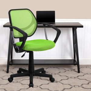 Flash Furniture Neri Low Back Black Mesh Swivel Task Office Chair with Curved Square Back and Arms(Green)