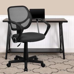 Flash Furniture Neri Low Back Black Mesh Swivel Task Office Chair with Curved Square Back and Arms(Grey)