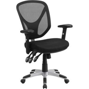 Flash Furniture Sam Mid-Back Black Mesh Multifunction Swivel Ergonomic Task Office Chair with Adjustable Arms