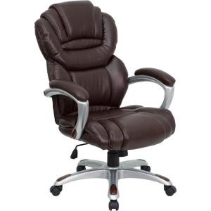 Flash Furniture Stella High Back Brown LeatherSoft Executive Swivel Ergonomic Office Chair with Arms(Brown)