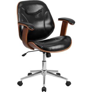 Flash Furniture Tansia Mid-Back Black LeatherSoft Executive Ergonomic Wood Swivel Office Chair with Arms
