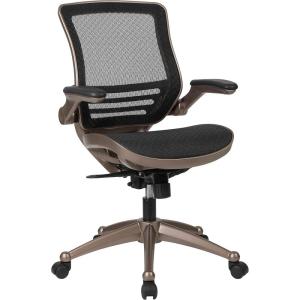 Flash Furniture Warfield Mid-Back Transparent Black Mesh Executive Swivel Office Chair with Melrose Gold Frame and Flip-Up Arms