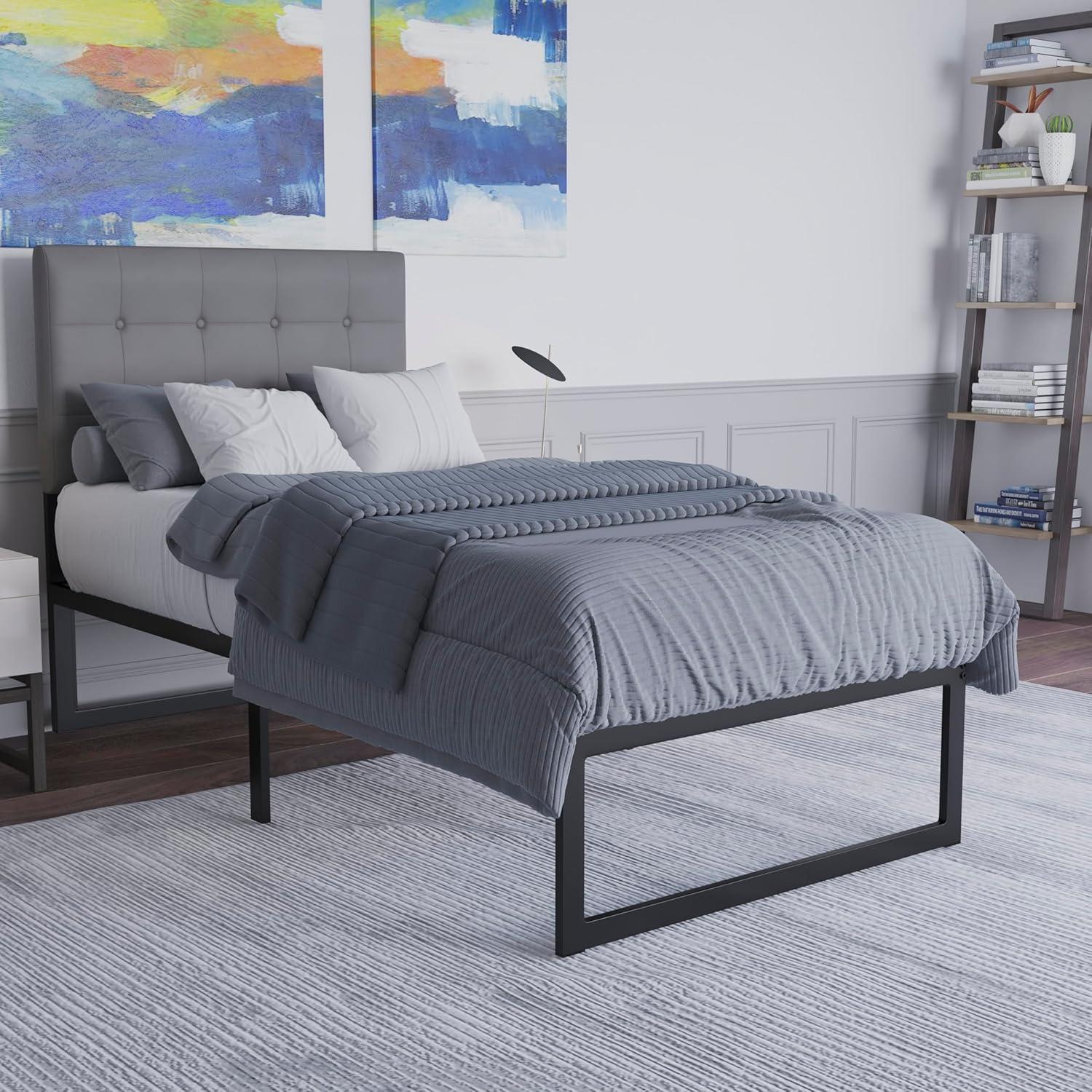 image:imageFlash Furniture Bentley 14 Metal Platform Bed Frame Black FrameSteel Slat Supports 125 Underbed Storage No Box Spring Needed Quick Lock FunctionalityTwin