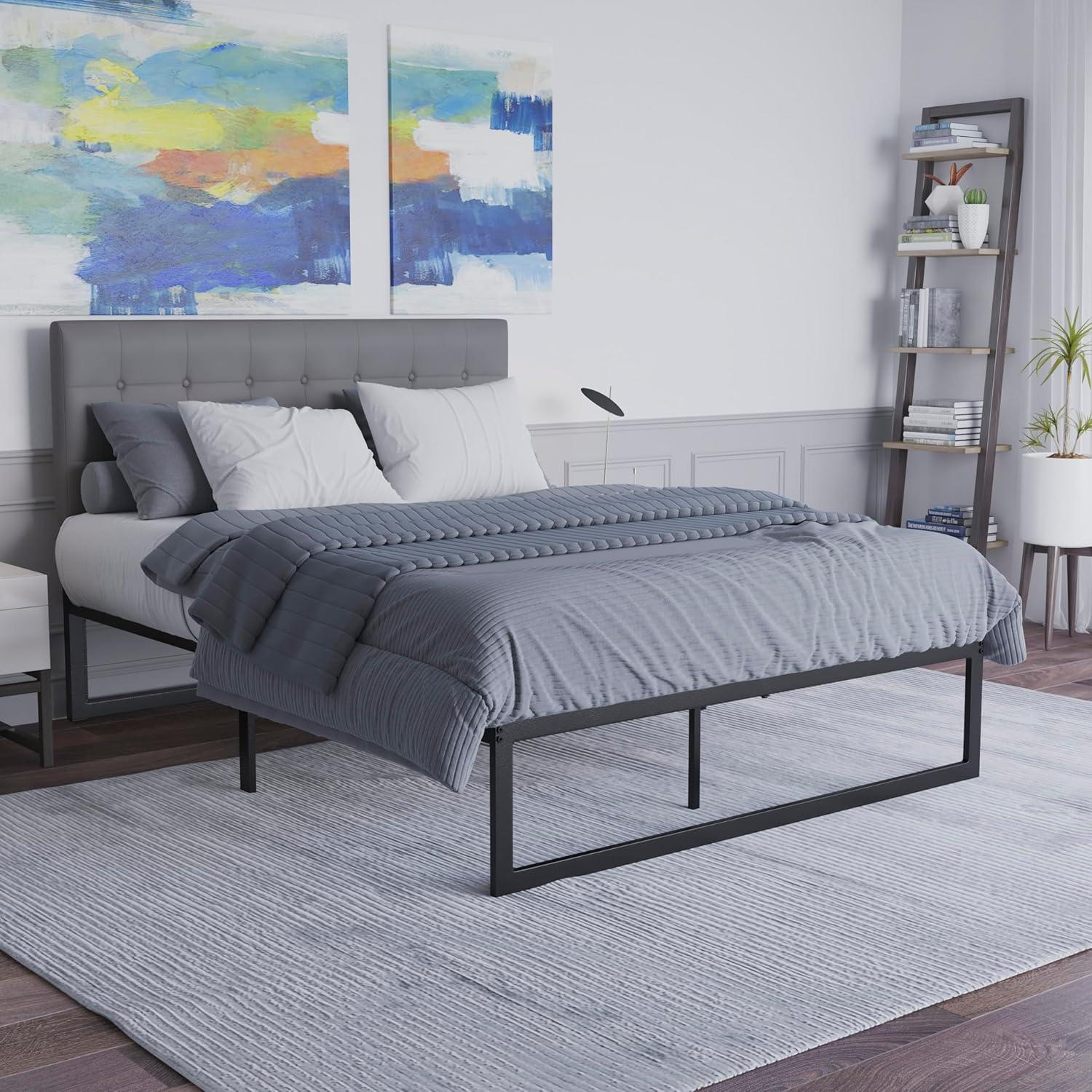 image:imageFlash Furniture Bentley 14 Metal Platform Bed Frame Black FrameSteel Slats 125 Underbed Storage No Box Spring Needed Quick Lock FunctionalityQueen