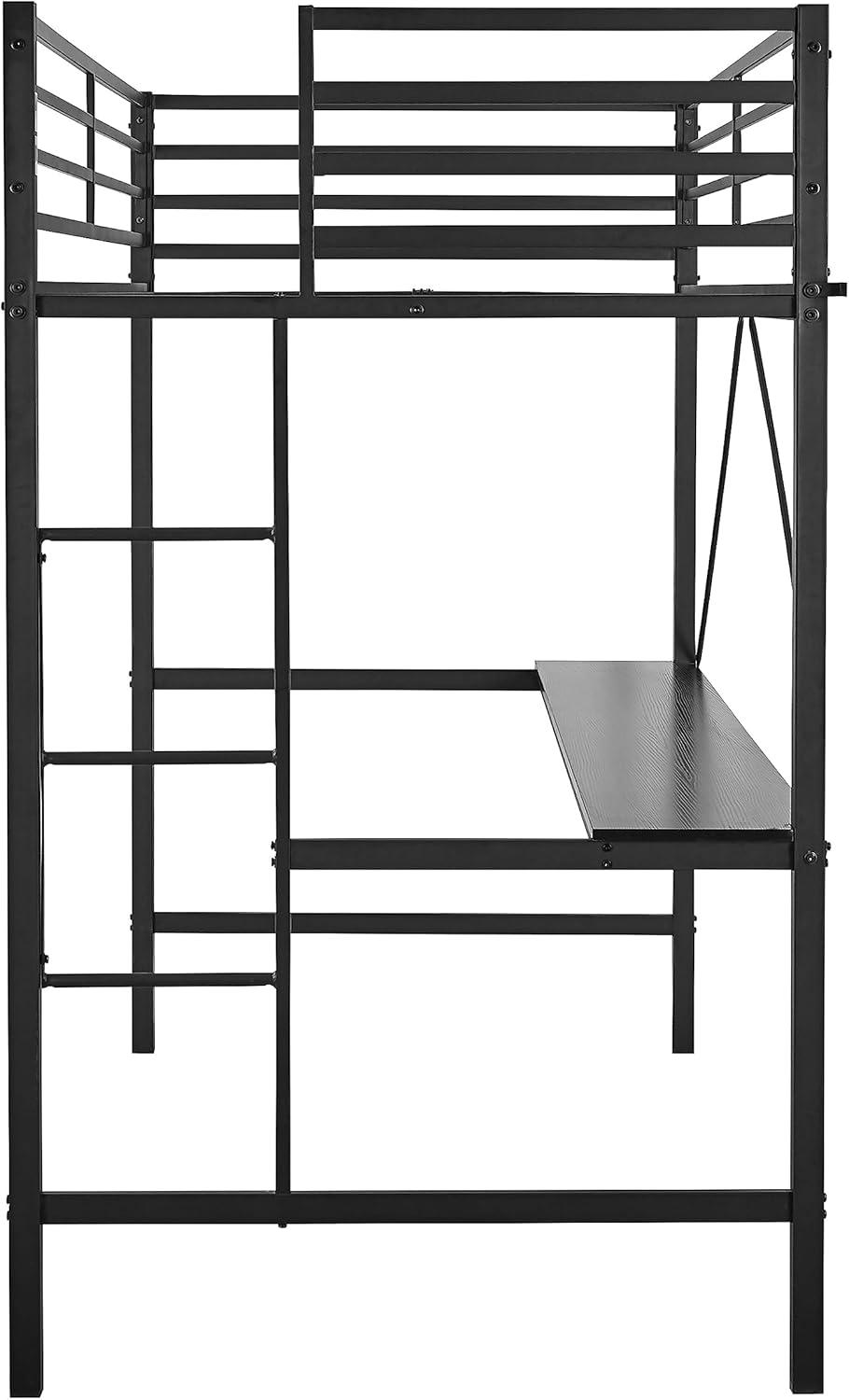 image:imageFlash Furniture Jake Loft Bed Frame with Desk Twin Size Black Metal Frame 250 lbs Static Weight Capacity Protective Guard Rails Assembles in 1 Hour or LessBlack