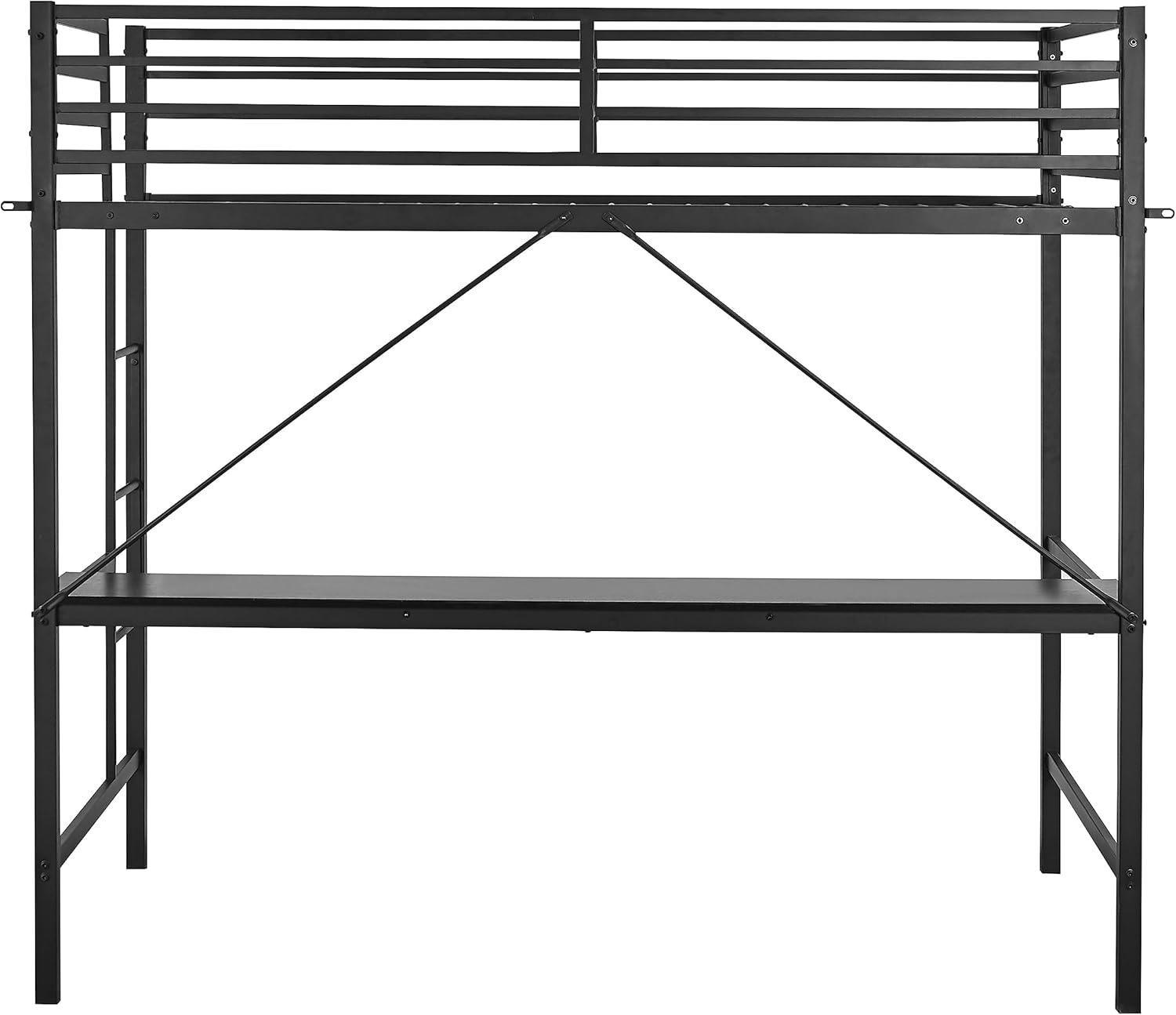image:imageFlash Furniture Jake Loft Bed Frame with Desk Twin Size Black Metal Frame 250 lbs Static Weight Capacity Protective Guard Rails Assembles in 1 Hour or LessBlack