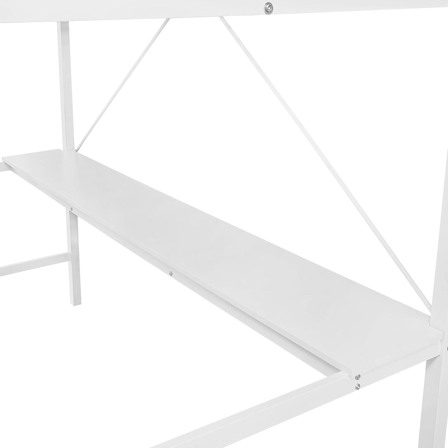 image:imageFlash Furniture Jake Loft Bed Frame with Desk Twin Size Black Metal Frame 250 lbs Static Weight Capacity Protective Guard Rails Assembles in 1 Hour or LessWhite