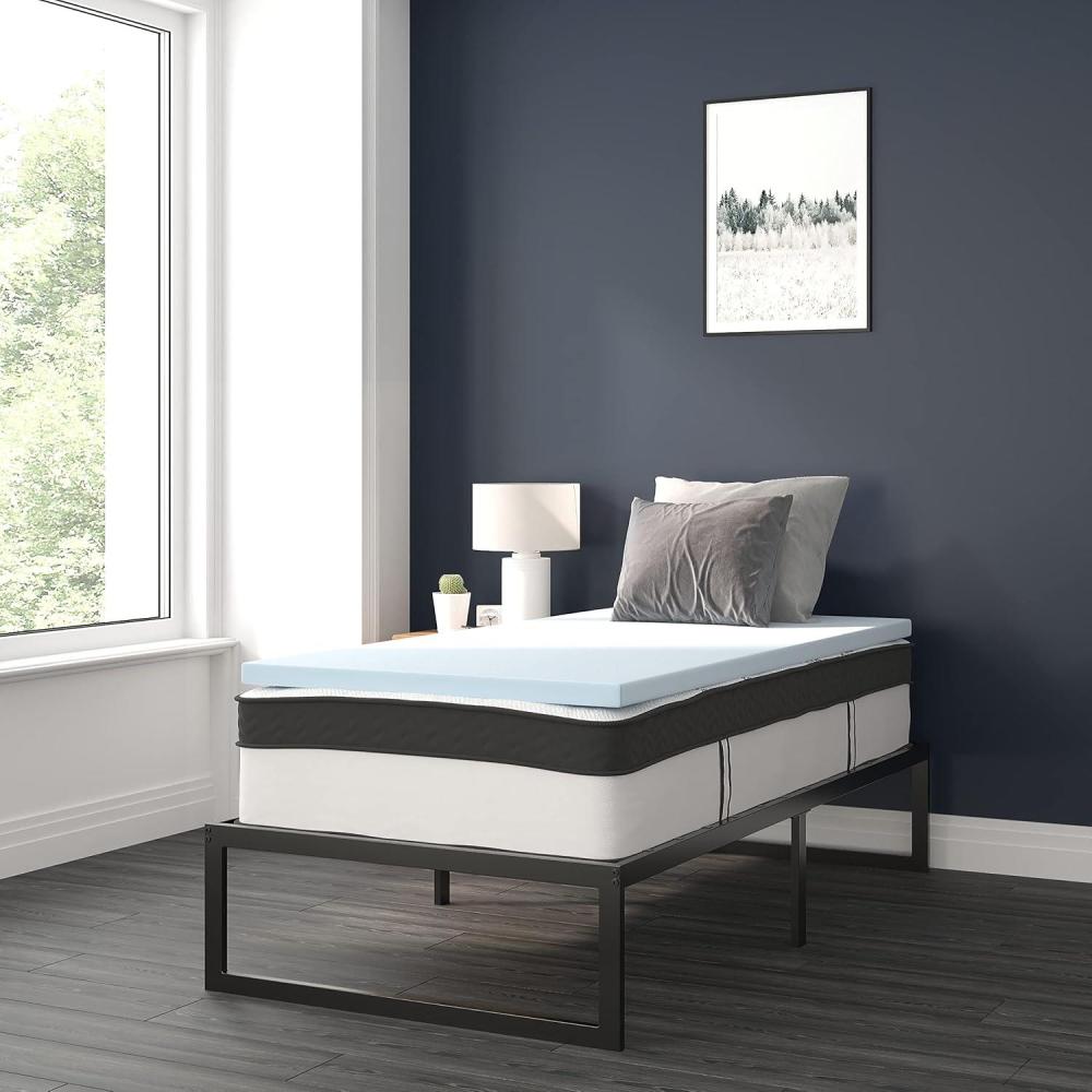 image:imageFlash Furniture 14 Inch Metal Platform Bed Frame with 12 Inch Pocket Spring Mattress in a Box and 2 Inch Cool Gel Memory Foam Topper Twin