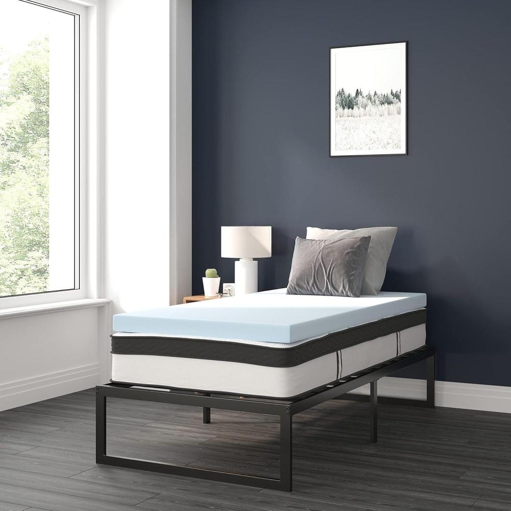 image:imageFlash Furniture 14 Inch Metal Platform Bed Frame with 12 Inch Pocket Spring Mattress in a Box and 3 inch Cool Gel Memory Foam Topper  Twin
