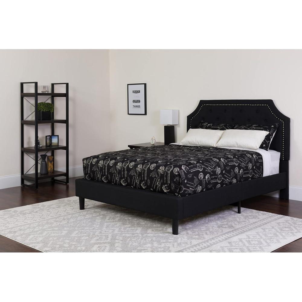 image:imageFlash Furniture Brighton Queen Size Tufted Upholstered Platform Bed in Black Fabric with Memory Foam Mattress