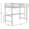 Flash Furniture Jake Loft Bed Frame with Desk – Twin Size – Black Metal Frame – 250 lbs. Static Weight Capacity – Protective Guard Rails – Assembles in 1 Hour or Less(Grey)