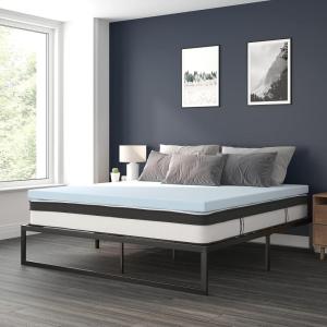 Flash Furniture 14 Inch Metal Platform Bed Frame with 10 Inch Pocket Spring Mattress in a Box and 2 Inch Cool Gel Memory Foam Topper – King