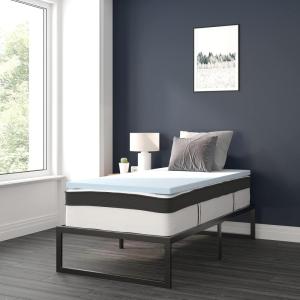Flash Furniture 14 Inch Metal Platform Bed Frame with 12 Inch Pocket Spring Mattress in a Box and 2 Inch Cool Gel Memory Foam Topper – Twin