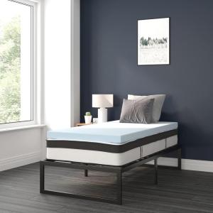 Flash Furniture 14 Inch Metal Platform Bed Frame with 12 Inch Pocket Spring Mattress in a Box and 3 inch Cool Gel Memory Foam Topper – Twin