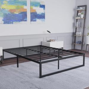 Flash Furniture Bentley 14″ Metal Platform Bed Frame – Black Frame/Steel Slats – 12.5″ Underbed Storage – No Box Spring Needed – Quick Lock Functionality-Queen