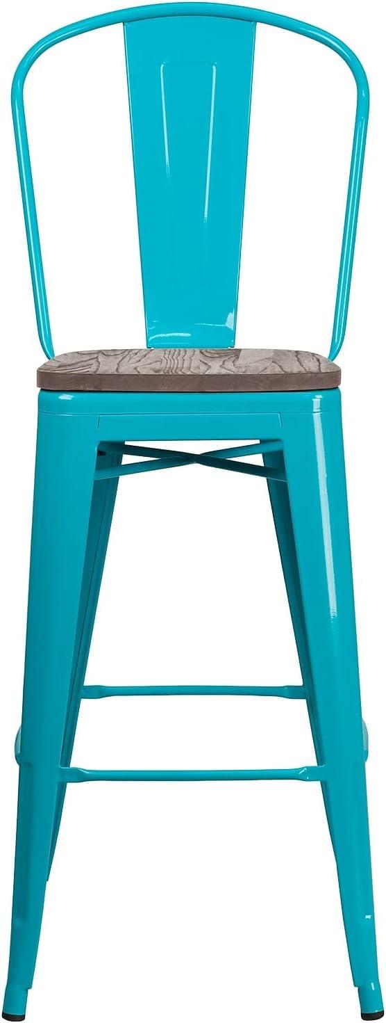 image:imageFlash Furniture 30 High Crystal TealBlue Metal Barstool with Back and Wood Seat4