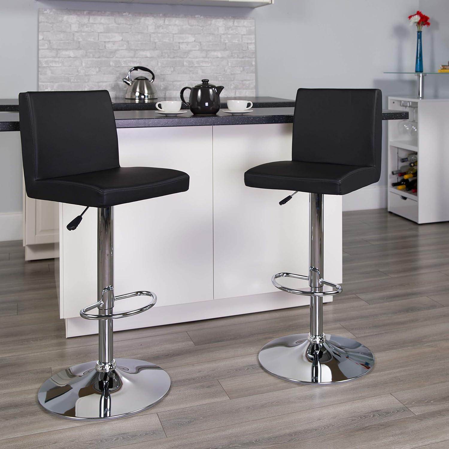 image:imageFlash Furniture Avery Contemporary White Vinyl Adjustable Height Barstool with Panel Back and Chrome Base Pack of 2Black