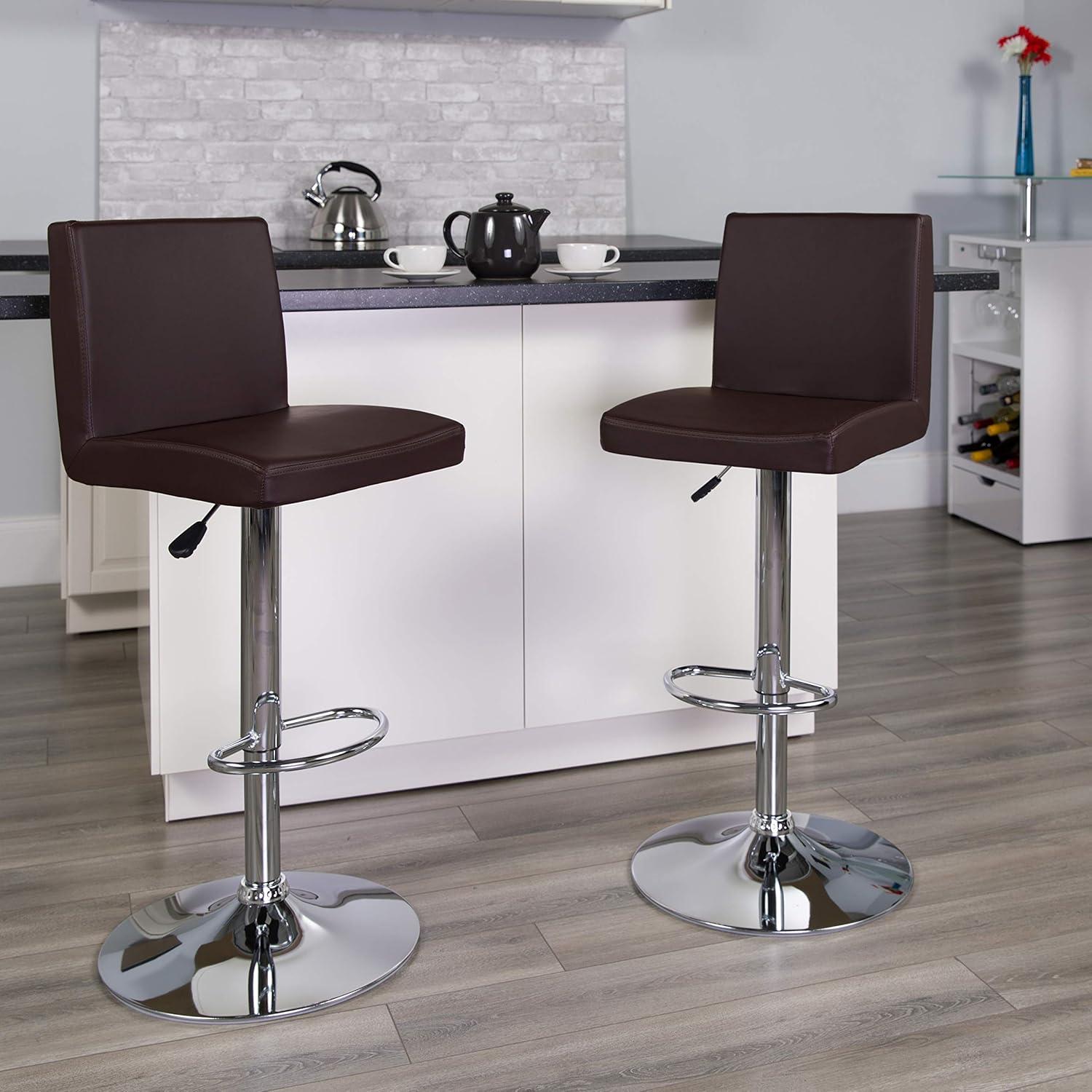 image:imageFlash Furniture Avery Contemporary White Vinyl Adjustable Height Barstool with Panel Back and Chrome Base Pack of 2Brown